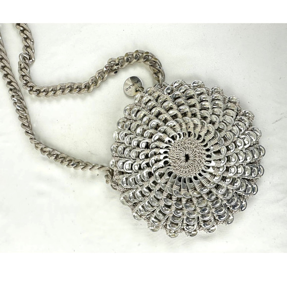 Dalaleo Italian Designer Pop Top Crocheted Purse Handbag Crossbody Silver - Picture 2 of 11